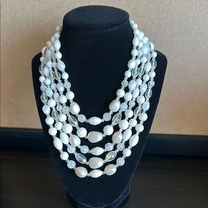 Vintage White Multi-Strand Necklace with Lustrous Beads